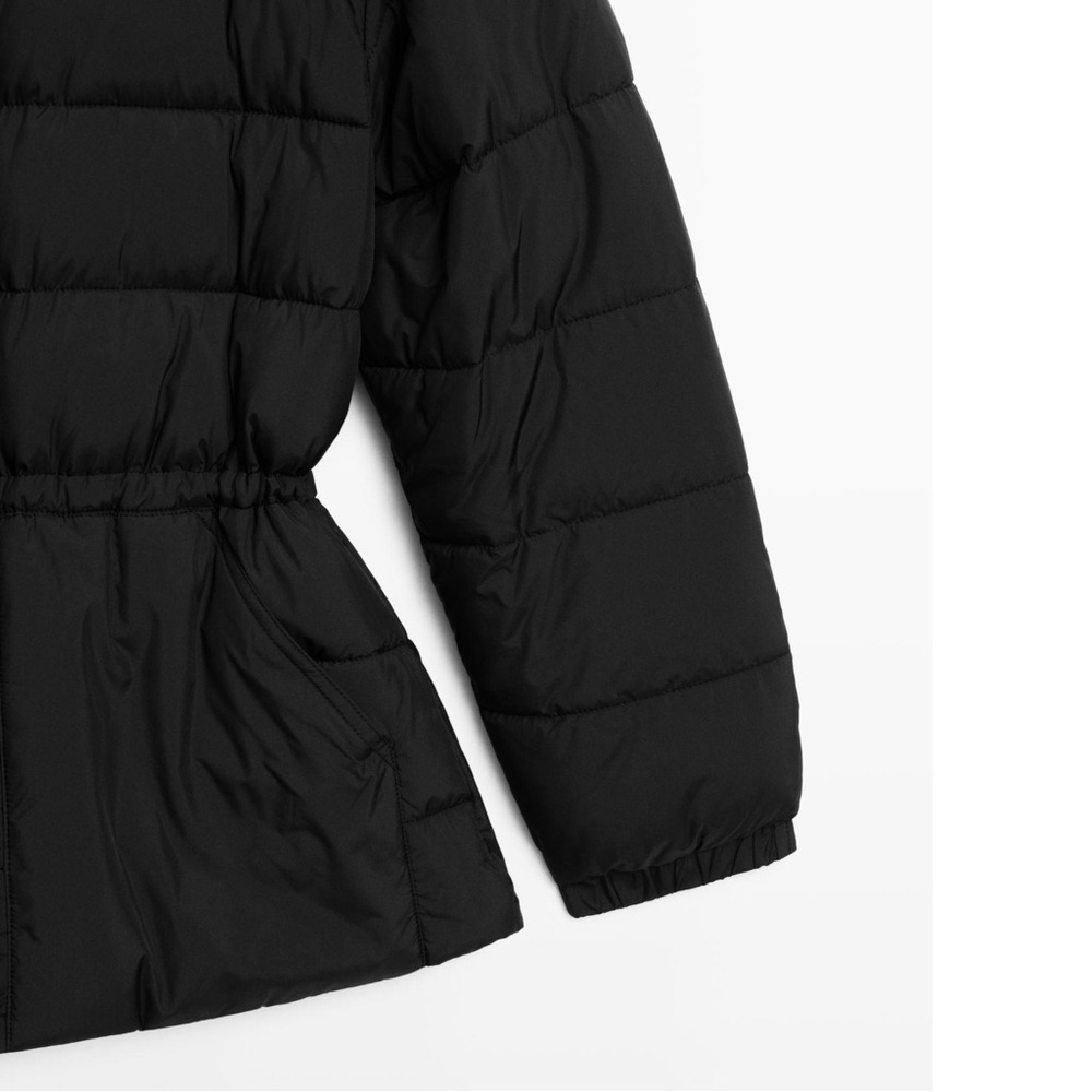 Massimo Dutti Black Water-Repellent Puffer Jacket Size S Drawstring Waist - Picture 14 of 16